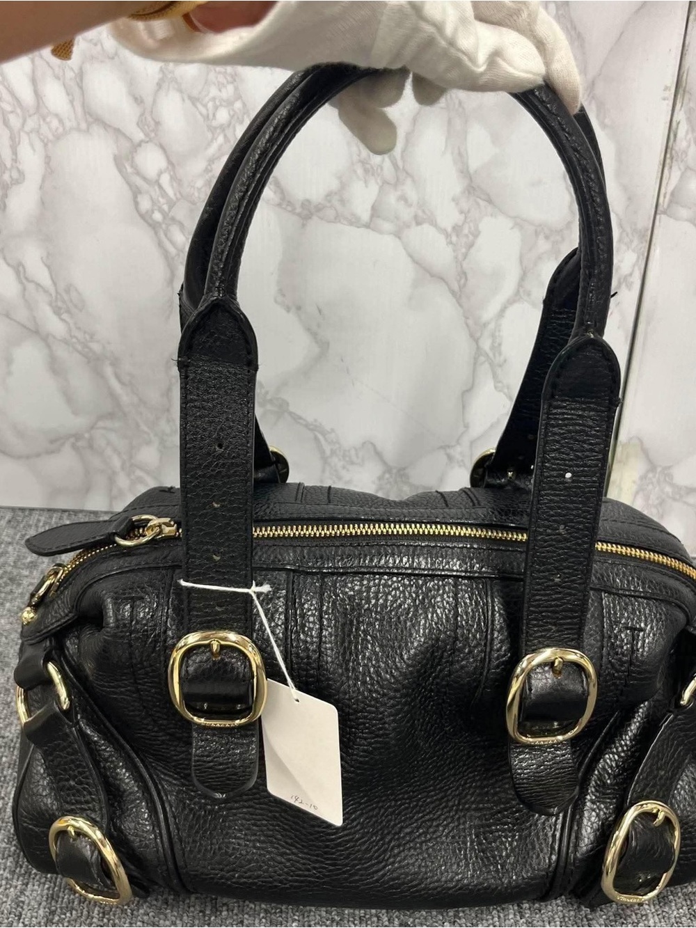 Authentic!!Burberry Black Leather Satchel with Gold Hardware